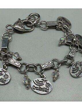 3/$30 Motorcycle Theme Charm Bracelet Silver Tone Open Road Girl Charms 8 Inch